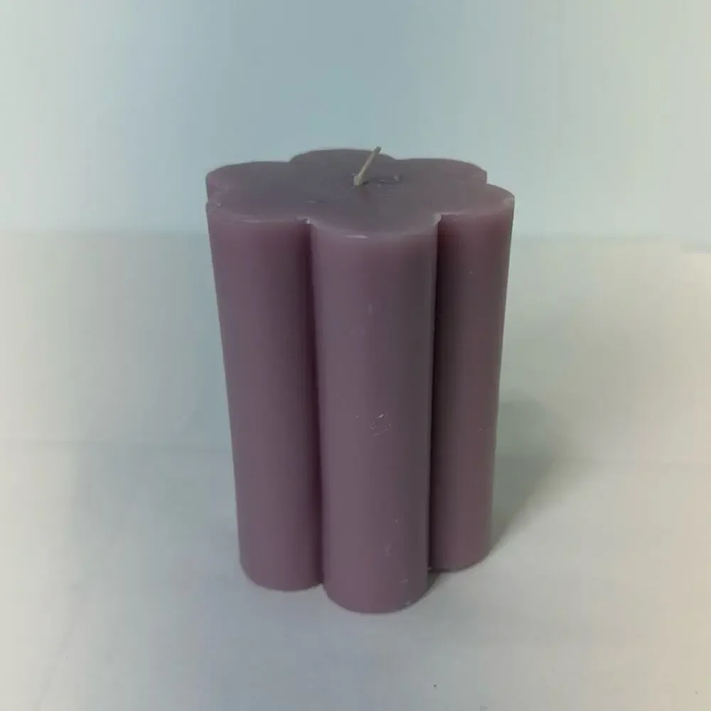 Pink Flower Pillar Candle 4” Geometric Sculptural Decor NEW